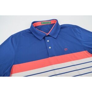 Southern Tide Club Men's XL Blue Striped Performance Polo Shirt